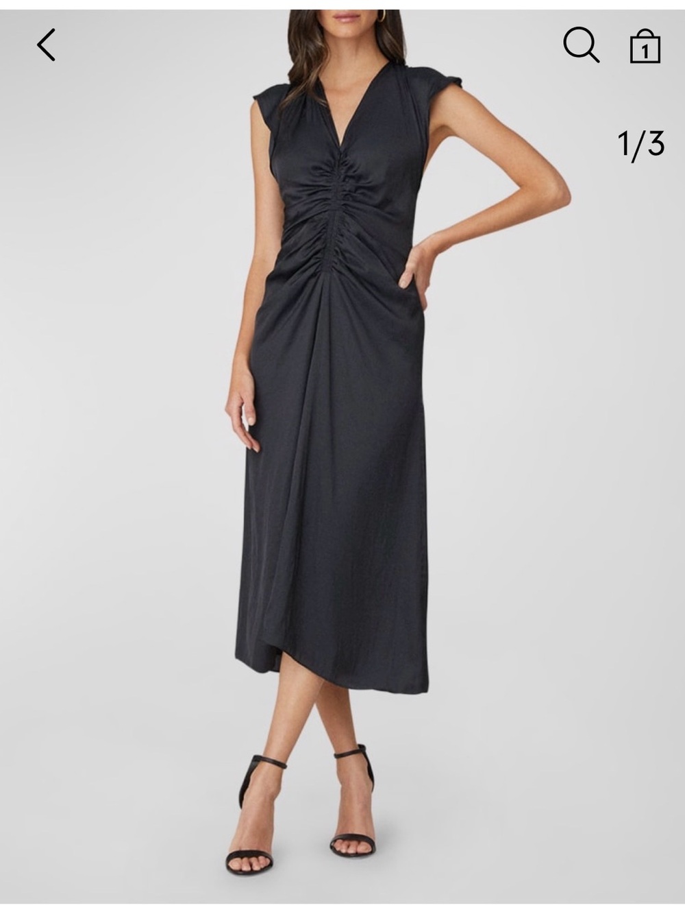 Shoshanna “Noah” Black Ruched-Front Midi Dress